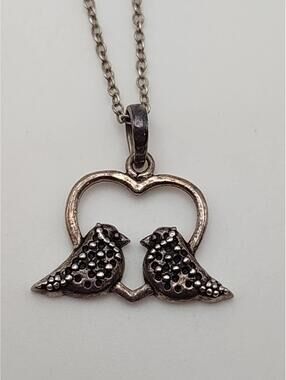 Sterling Silver Love Birds Pendant with 17" Gold Tone Chain